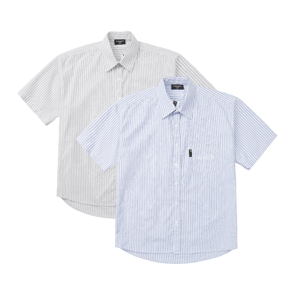 Áo Sơ Mi Tay Ngắn Vincent Oxford Local Brand Unisex Sọc Xanh/Sọc Xám Có Túi
