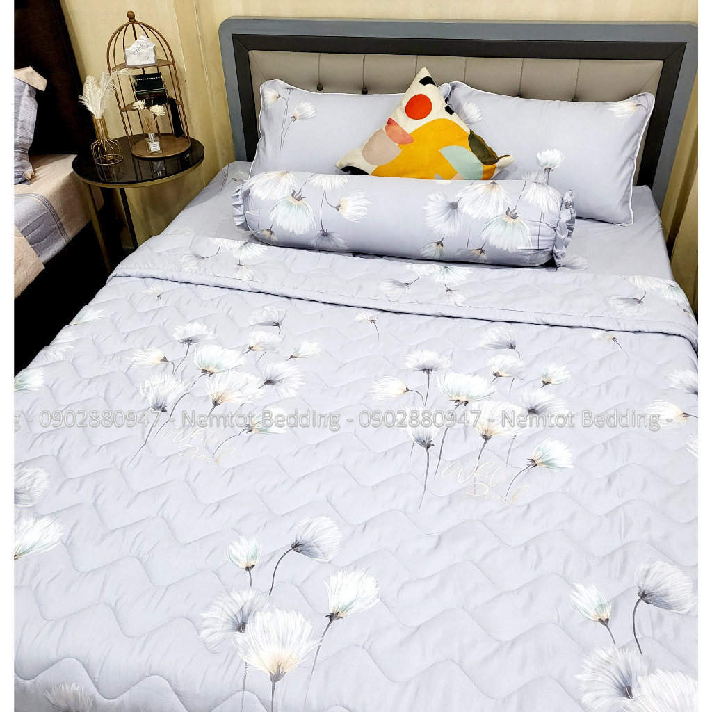 💥SIÊU ĐẸP_ẢNH THẬT💥Bộ Chăn Ga Gối Lụa Tencel Than Hoạt Tính Cao Cấp, Bộ 4,5 Món, Chăn Chần Bông Mát Mềm Mịn_Hoả Tốc
