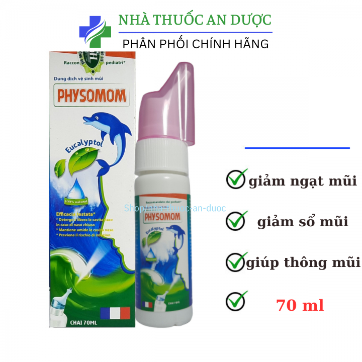 Dung dịch vệ sinh mũi PHYSOMOM giúp giảm nghẹt mũi, sổ mũi, khò khè, giúp thông mũi dành cho người lớn và trẻ em