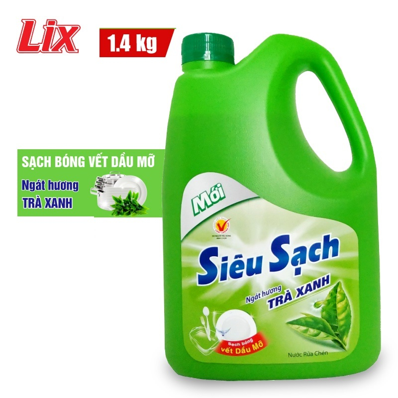 Nước rửa chén Lix túi 3.5kg trà xanh siêu sạch tiết kiệm sạch vết bẩn dầu mỡ không hại da tay