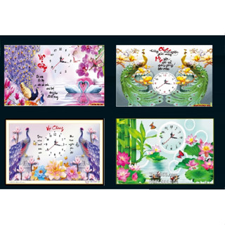 Tranh đính đá đồng hồ vợ chồng,tranh gắn đá,treo tường,trang trí nhà cửa,vợ chồng phu thê