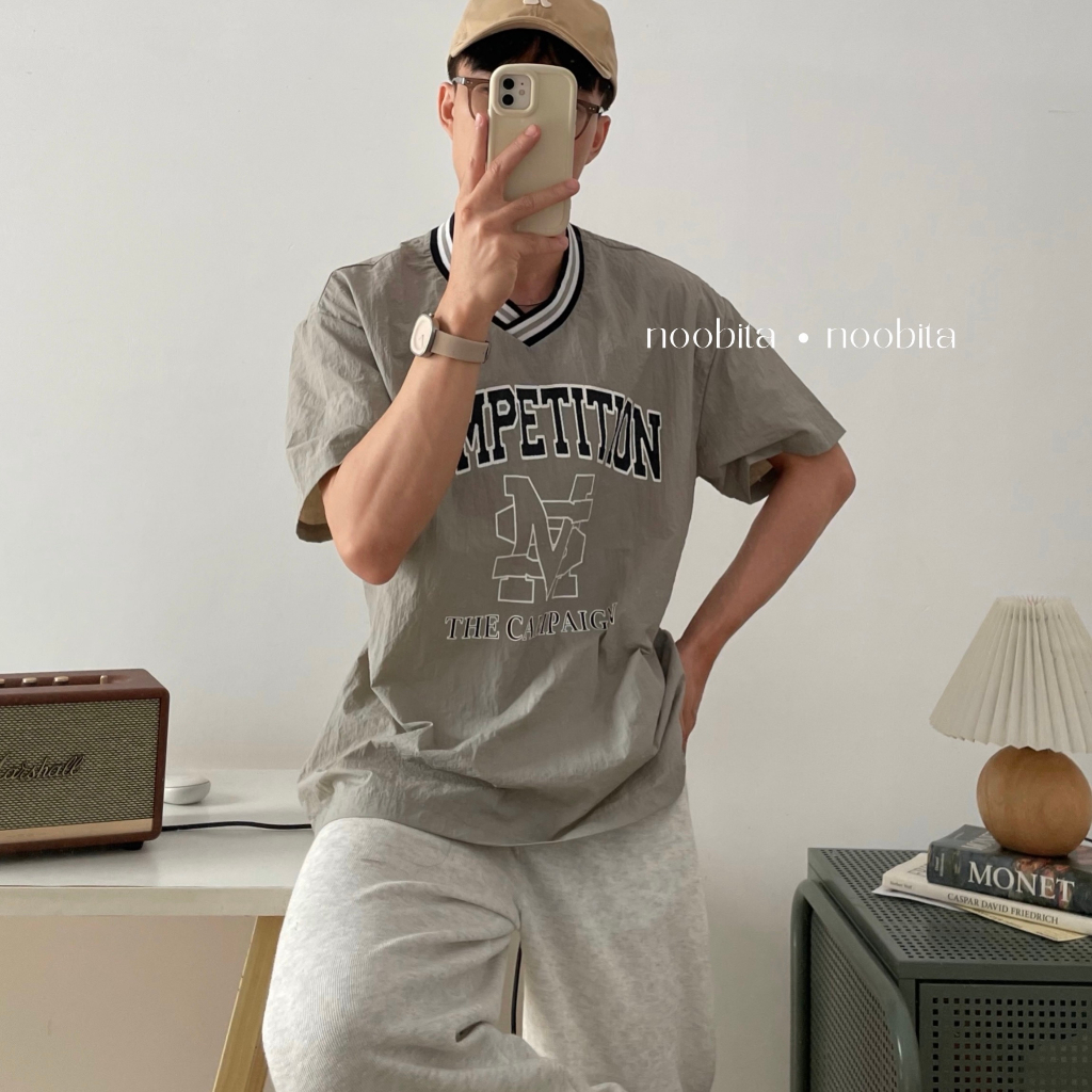 NOOBITA - Áo tay ngắn oversized vải dù mỏng competitons 8005