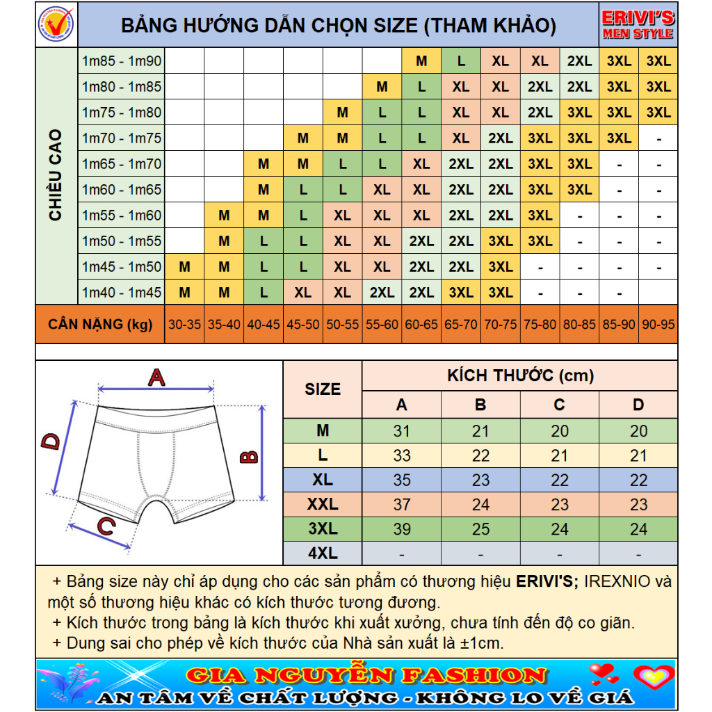 1 chiếc quần sịp đùi thun lạnh, quần Boxer thương hiệu ERIVI'S 022 - Hàng Việt Nam cao cấp