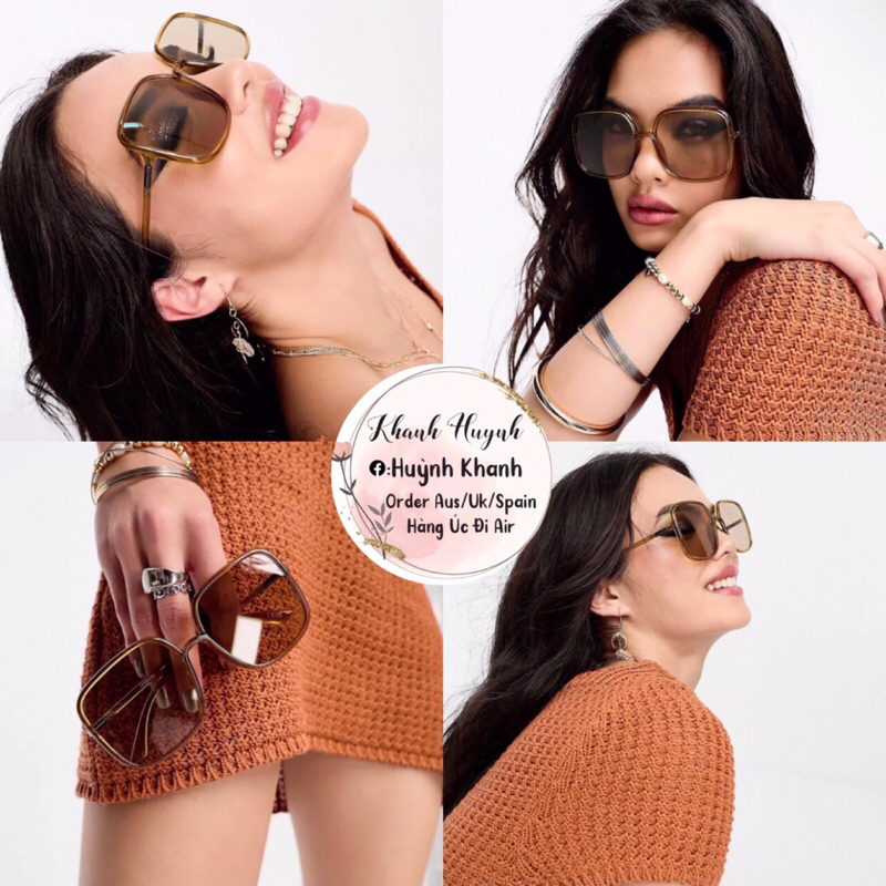 Kính oversized sunglasses màu crytal brown Asos Auth Uk (Đủ Bill)