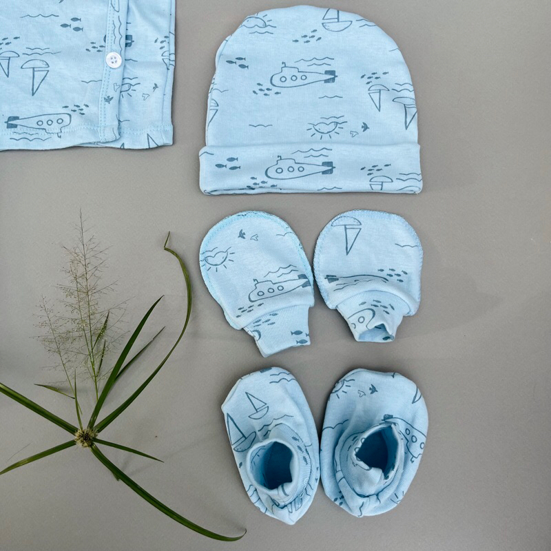Set mũ, bao tay, tất chân cho bé sơ sinh thun cotton xuất xin - đẹp, giao màu ngẫu nhiên