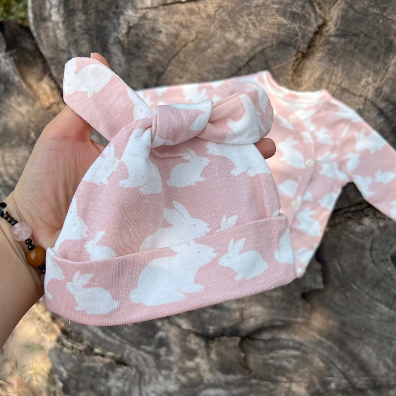 Set mũ, bao tay, tất chân cho bé sơ sinh thun cotton xuất xin - đẹp, giao màu ngẫu nhiên