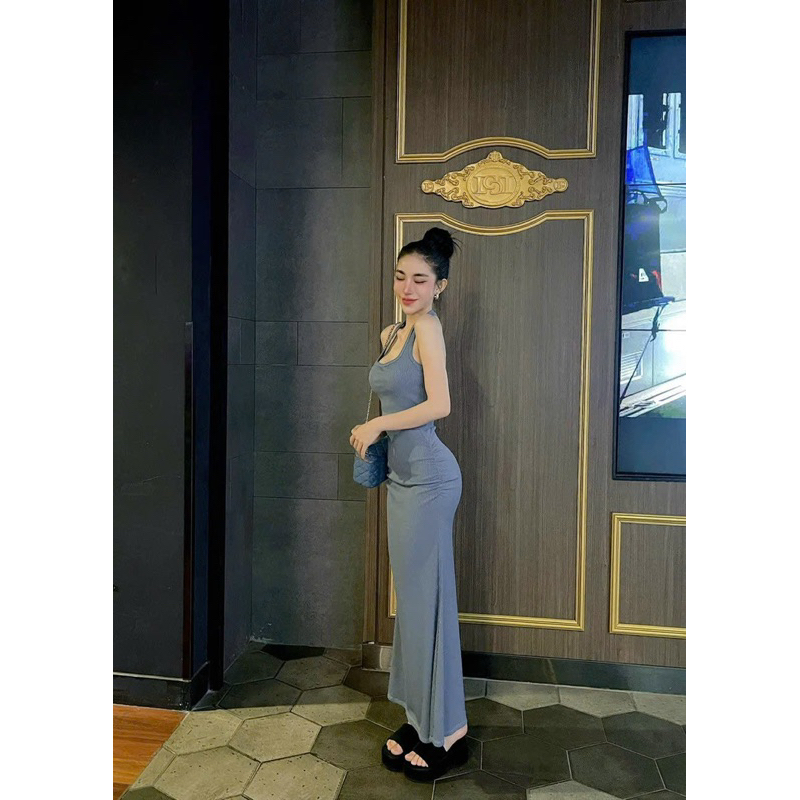 Set áo yếm croptop chân váy dài gân tăm - Bộ áo yếm kèm váy