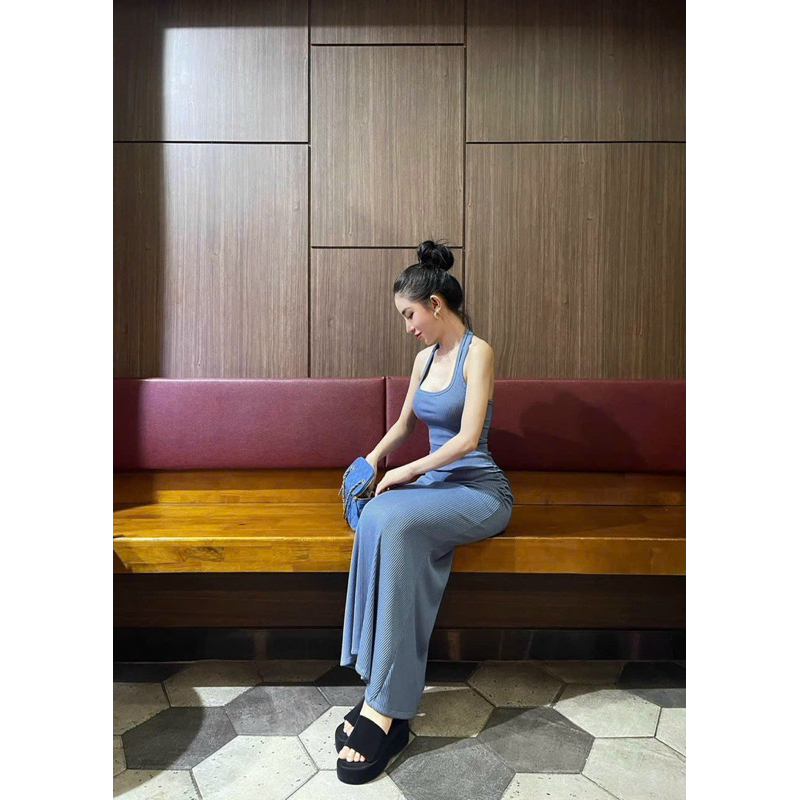 Set áo yếm croptop chân váy dài gân tăm - Bộ áo yếm kèm váy