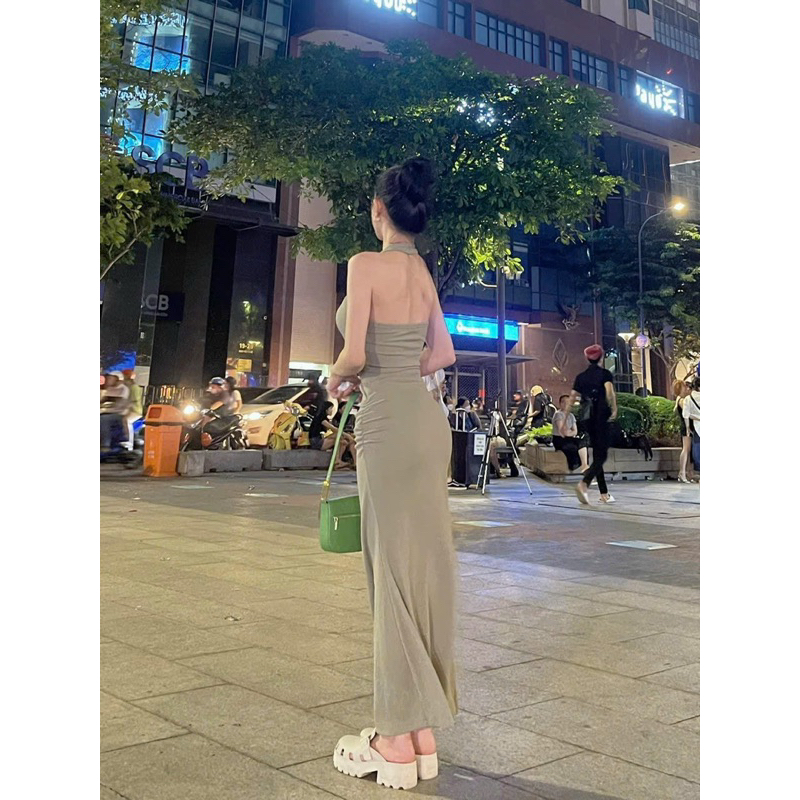 Set áo yếm croptop chân váy dài gân tăm - Bộ áo yếm kèm váy