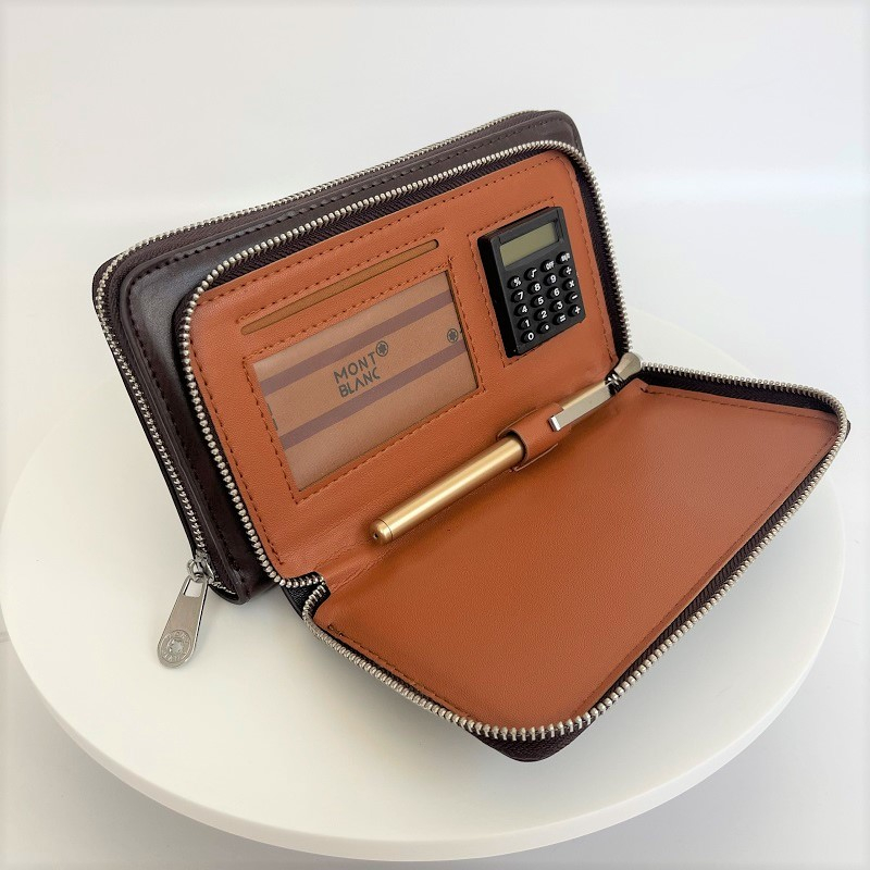 Ví cầm tay nam công sở có máy tính và bút kí tặng kèm, ví da nam dài  2 khóa da bò set quà nam, quà cho bố ý nghĩa