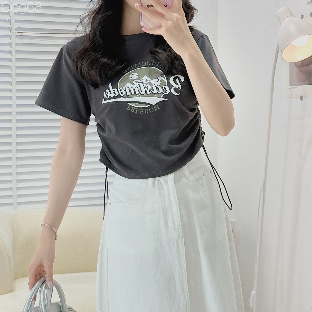 [C0968] Áo croptop phông cotton dây rút sườn BESTMODE form vừa (Có sẵn/ ảnh thật)