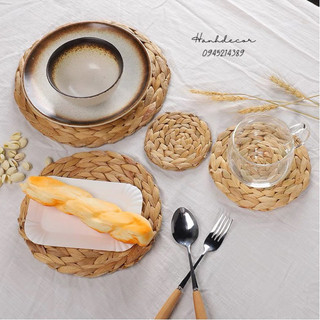 (Miếng lót ly) Thảm lục bình HANHDECOR, thảm cói tròn 10/15/20/25/30/35cm, phụ kiện chụp ảnh.
