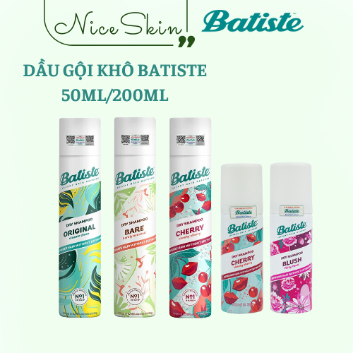 Dầu Gội Khô Batiste Dry Shampoo 200ml - 50ml Hết Bết Dính Tóc, Bồng Bềnh Tức Thì