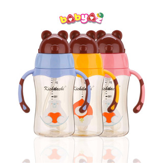 Bình Sữa Cổ Rộng Kichilachi 240ml Tritan Gấu Tặng Đầu Tập Uống Nước Có Ống Hút