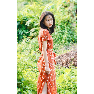 Đầm sơ mi tay ngắn hoa Linen Đũi -Nhà Của Moon