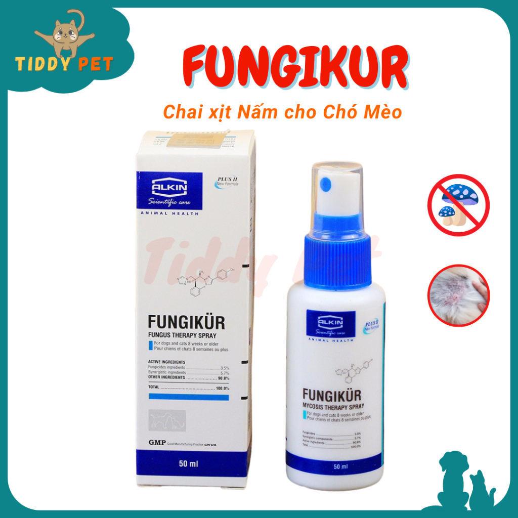 FUNGIKUR Xịt Nấm, Ve Rận Ghẻ Ngứa Viêm Da Cho Chó Mèo - Alkin Fungikur 50ml - Tiddy Pet Shop