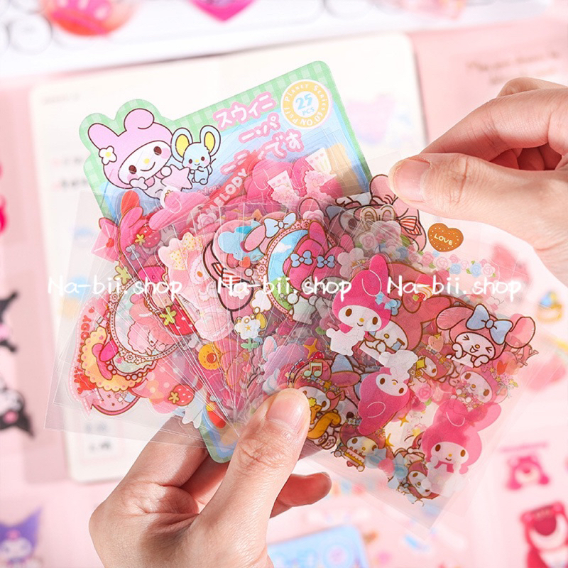 Sticker hình gấu dâu kuromi nhãn dán chống nước cắt sẵn 25 tấm