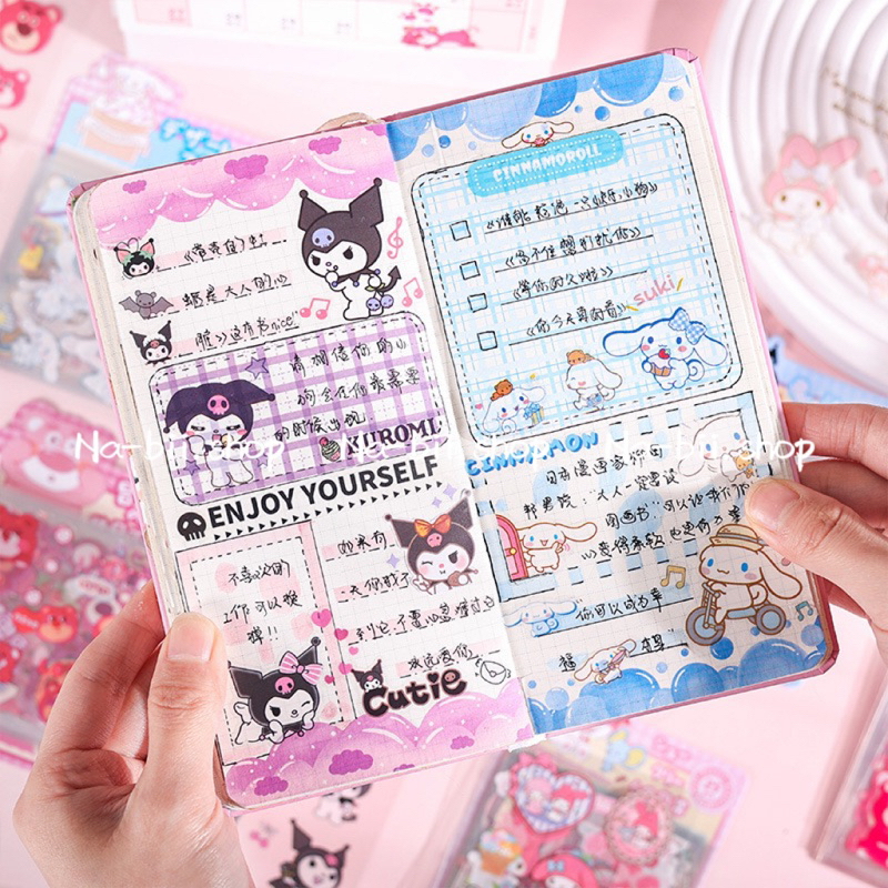 Sticker hình gấu dâu kuromi nhãn dán chống nước cắt sẵn 25 tấm