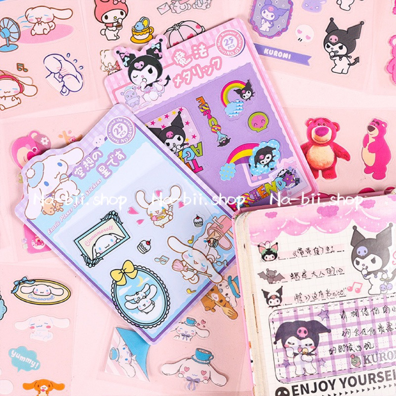 Sticker hình gấu dâu kuromi nhãn dán chống nước cắt sẵn 25 tấm