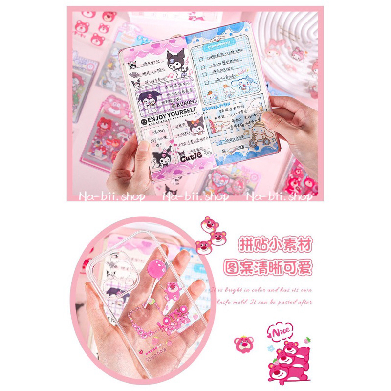 Sticker hình gấu dâu kuromi nhãn dán chống nước cắt sẵn 25 tấm