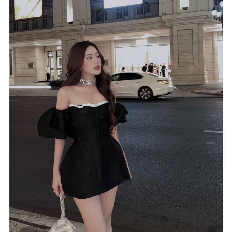 Sét áo trễ vai from xoè kèm quần short chất tafta hàng thiết kế