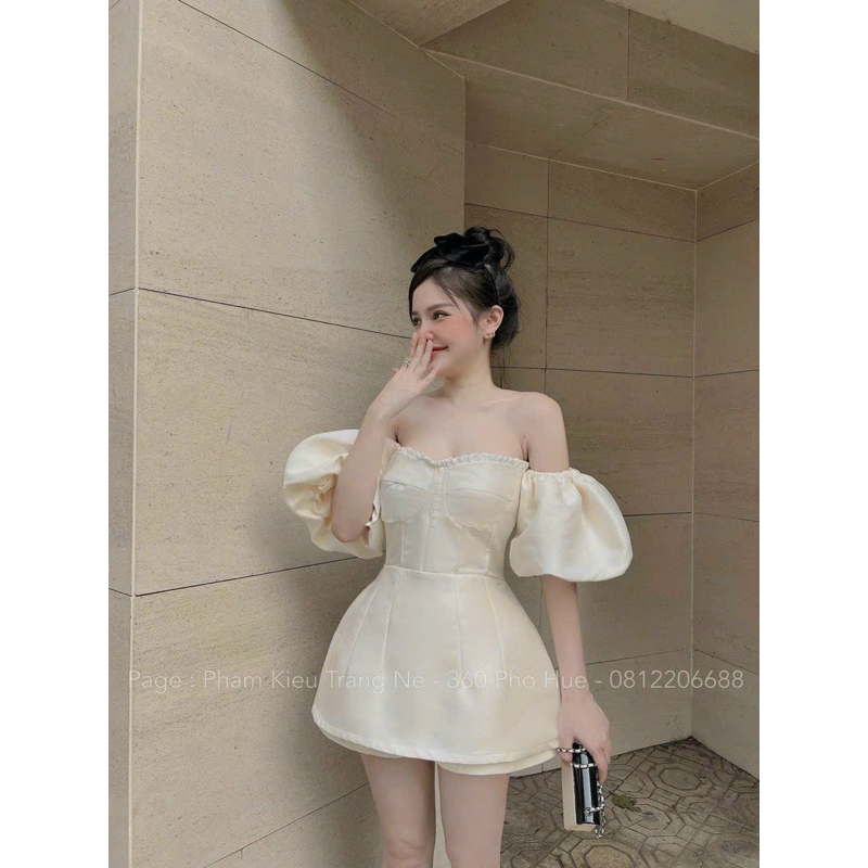 Sét áo trễ vai from xoè kèm quần short chất tafta hàng thiết kế