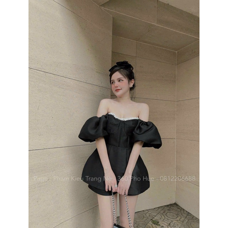 Sét áo trễ vai from xoè kèm quần short chất tafta hàng thiết kế