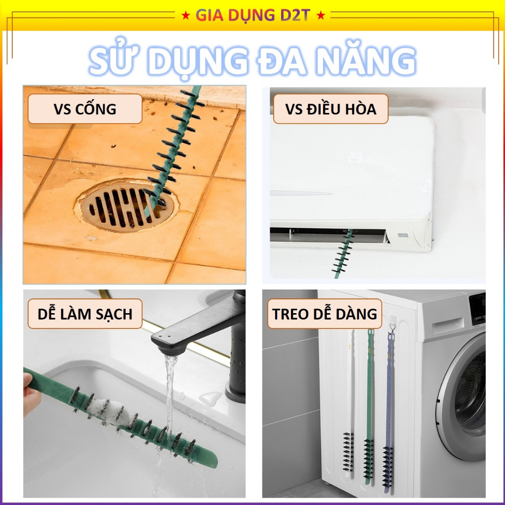 Bàn Chải Vệ Sinh Máy Giặt Cầm Tay 60cm Uốn Cong 360 Độ, Vệ Sinh Cống Nước, Bồn Cầu, Điều Hòa Đa Năng Tiện Dụng