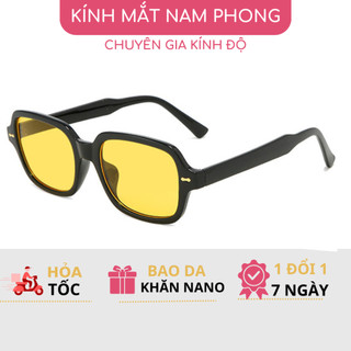 Gọng Kính Sơn Tùng Tròng Vàng Có Logo Chân Chốt Sắt , Kính Râm Tròng Vàng vuông Thời Trang Uniex