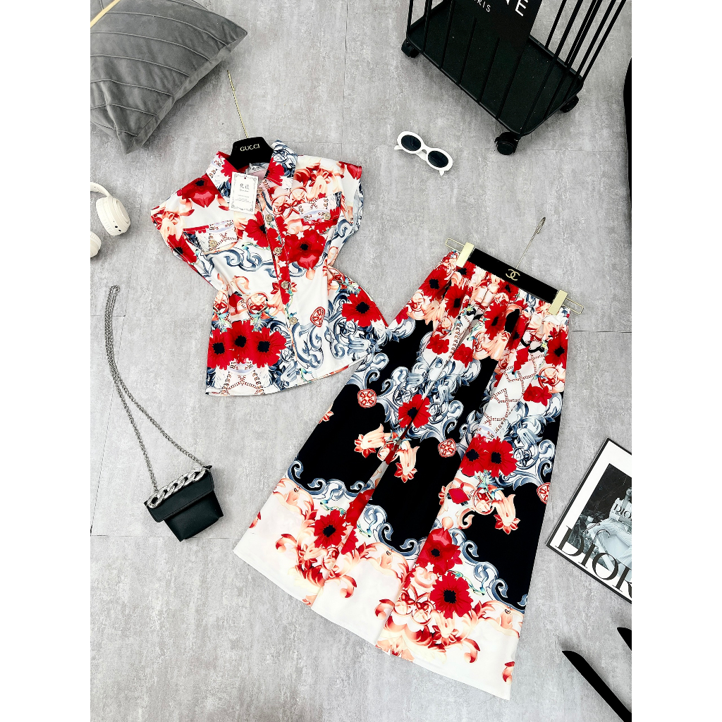 SET HOA LÁ SẮC MÀU KÈM CHÂN VÁY DÀI 2 MÀU