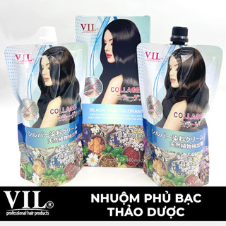 Thuốc Nhuộm Đen Tóc, Nhuộm Phủ Bạc Thảo Dược Collagen Vil