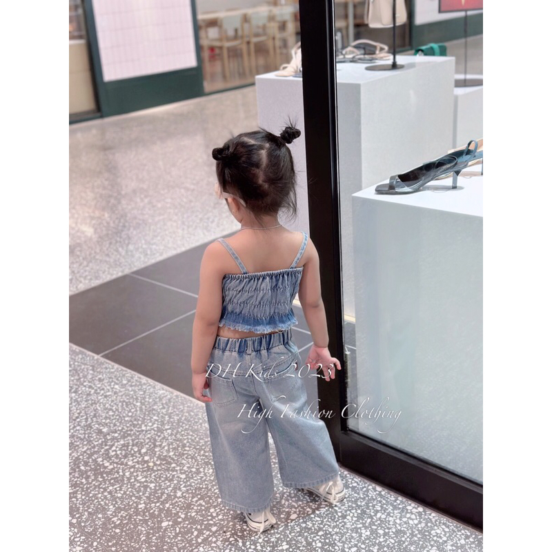 Sét jean 2 dây kèm quần suông cho bé gái siêu mềm siêu cute