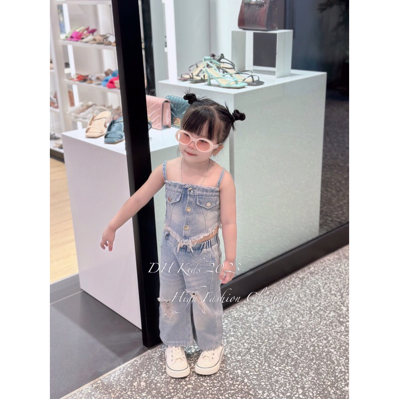 Sét jean 2 dây kèm quần suông cho bé gái siêu mềm siêu cute