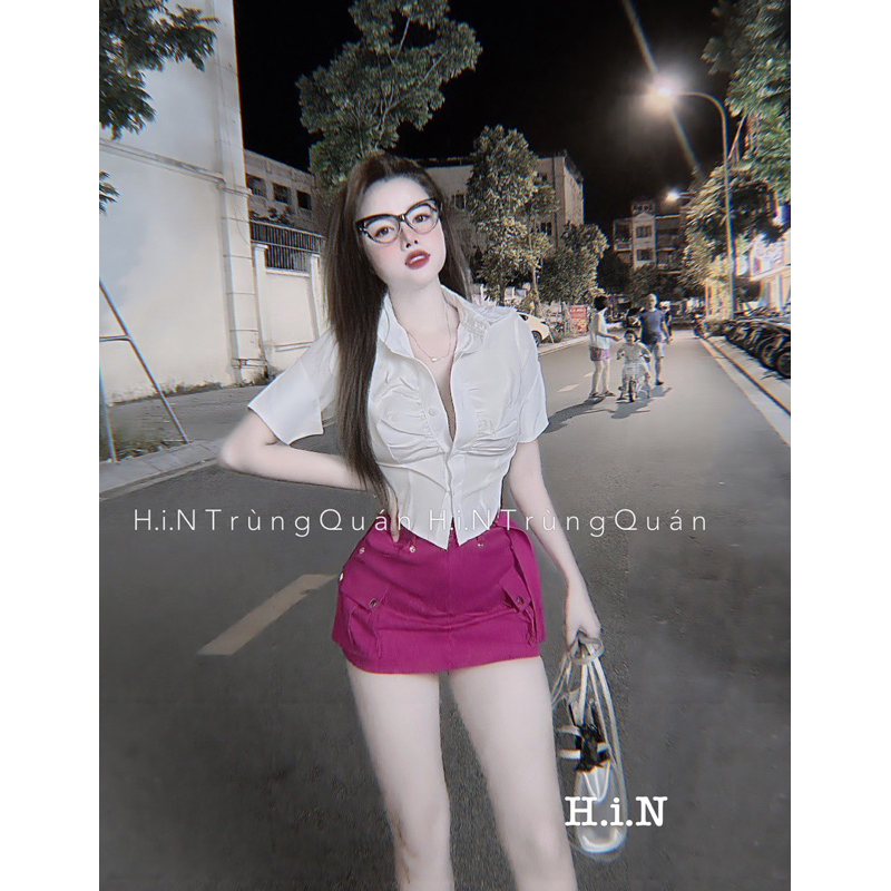 Bộ đầm nữ áo cộc tay vạt nhọn phối chân váy túi hộp