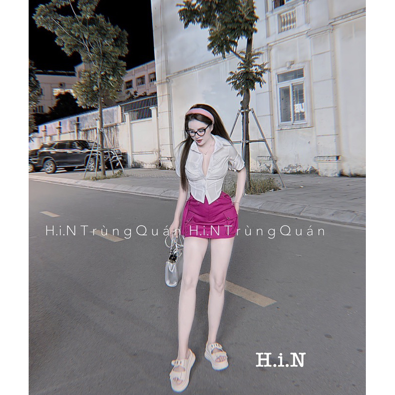 Bộ đầm nữ áo cộc tay vạt nhọn phối chân váy túi hộp