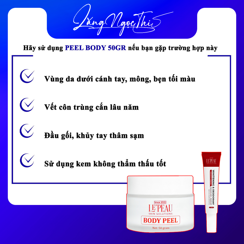 Peel nách retinol, peel body zise mini dùng thử 50gr, tặng trắng nách, dưỡng trắng, mờ thâm - LE'PEAU