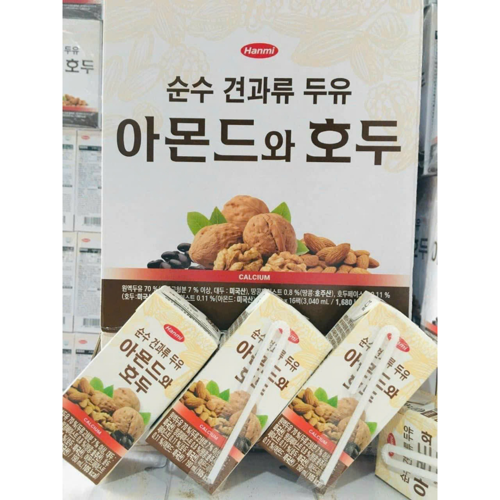 1 Thùng sữa đậu nành óc chó đậu đen hạnh nhân Hanmi Hàn Quốc, thùng 16 hộp x190ml