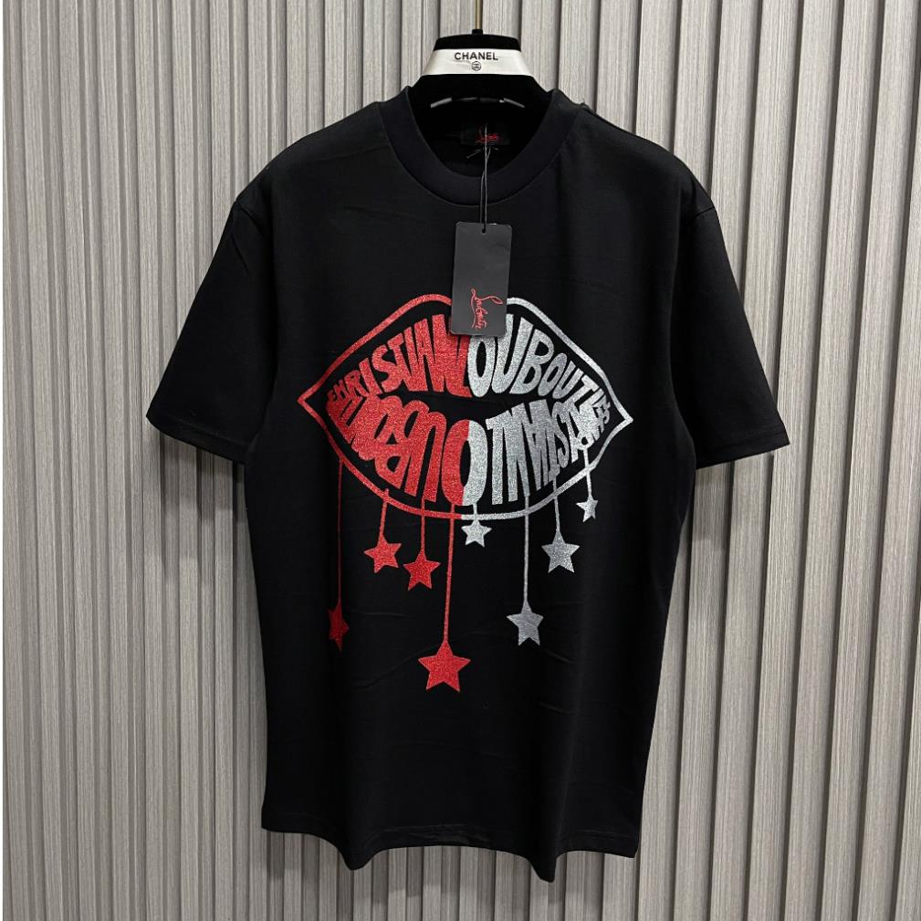 Áo phông in hình họa tiết Môi kim tuyến phối trắng đỏ siêu hót - Áo thun hàng siêu cấp ép kim tuyến trước sau cực xịn