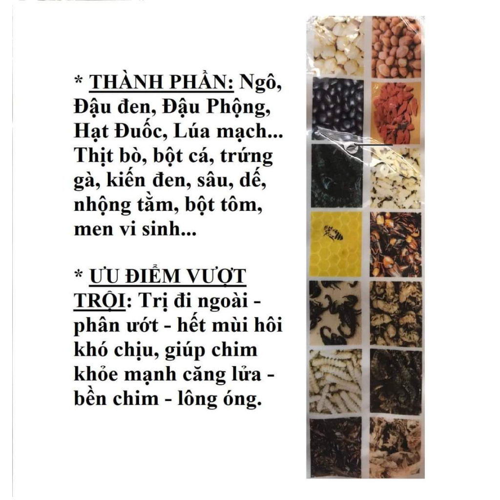 Cám chim họa mi chiến, hót, vỗ béo, trị bệnh đi ngoài  trọng lượng 500 gam 1 gói