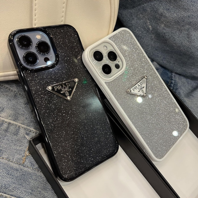 Ốp lưng ip viền silicon trắng - đen có miếng lót kim tuyến hoạ tiết pra da dành cho ip - TENCASESHOP