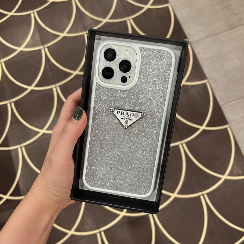 Ốp lưng ip viền silicon trắng - đen có miếng lót kim tuyến hoạ tiết pra da dành cho ip - TENCASESHOP