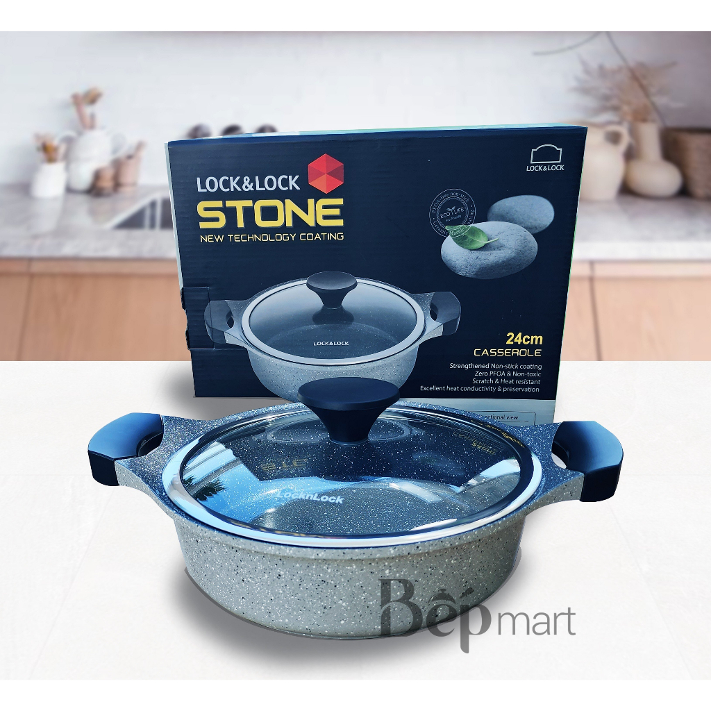 Nồi đá chống dính bếp từ LocknLock Stone 2 tay cầm LCA6242D 24cm - 7 lớp cao cấp - bepmart - hàng chính hãng
