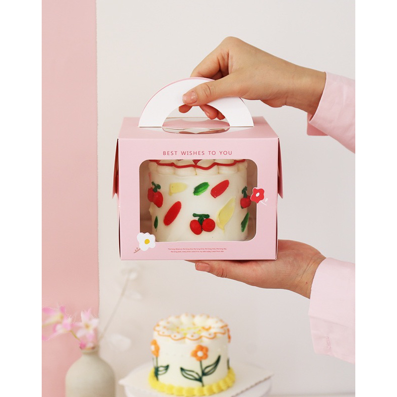 Hộp mini bento đựng bánh kem sinh nhật mini, tặng kèm đế, kích thước 16x16x12.5