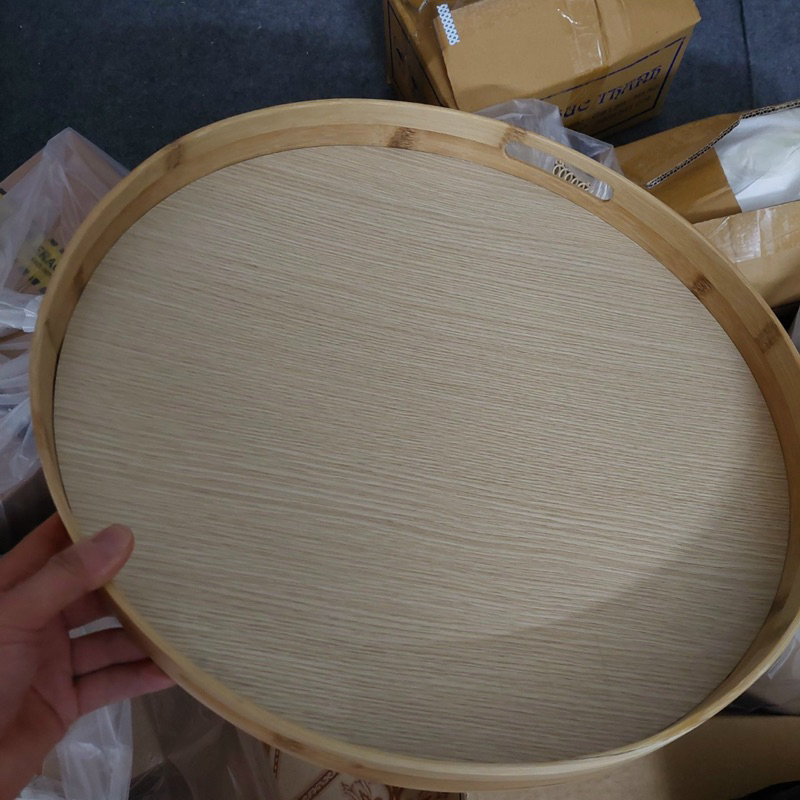 Mâm gỗ đựng bát đĩa, bộ đồ ăn hoa mặt trời, Có 2 loại kích thước cho bộ bát đĩa có đk 45cm và 55cm