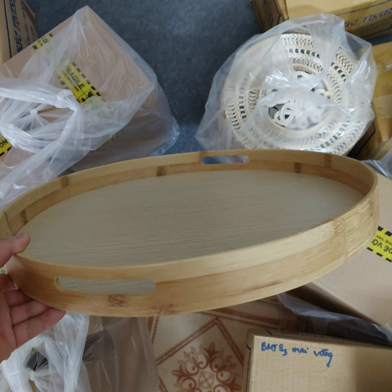 Mâm gỗ đựng bát đĩa, bộ đồ ăn hoa mặt trời, Có 2 loại kích thước cho bộ bát đĩa có đk 45cm và 55cm