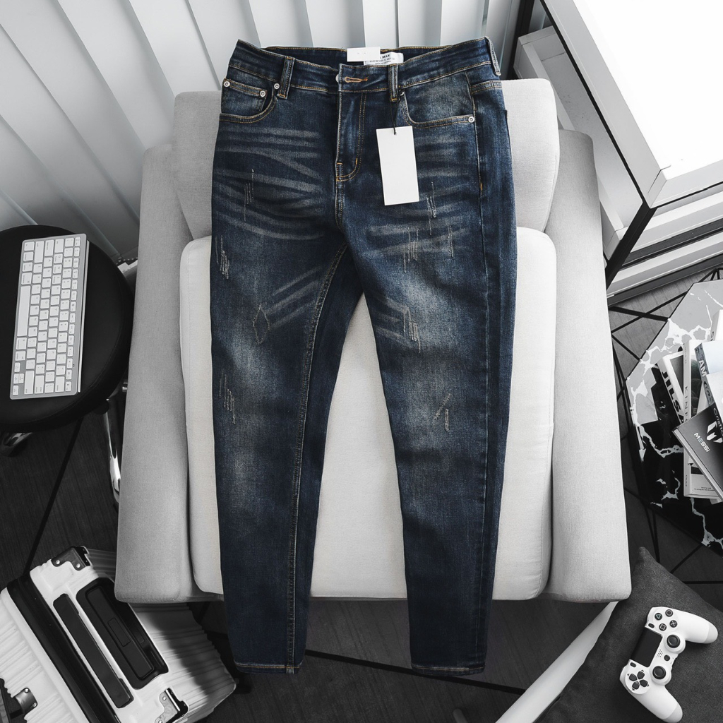 Quần jean nam big size slimfit co giãn trơn màu xanh xám hàng vnxk xịn