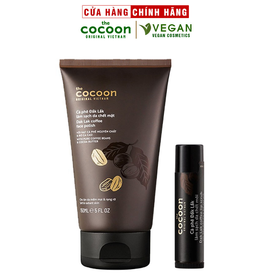 Combo cà phê tẩy da chết da mặt cocoon 150ml + tẩy da chết son môi cocoon 5g