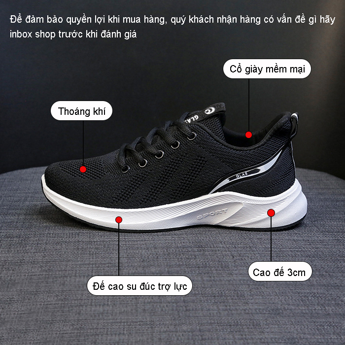 Giày Thể Thao Sợi Dệt Thoáng Khí Đế Cao Su Đúc Đàn Hồi Siêu Êm- G625