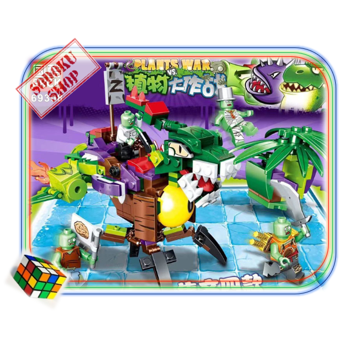 Bộ Gạch Nhựa Xếp Hình Bắn Zombie, Trò Chơi Plant & Zombies Cho Bé, Hộp Size 19cm  07061