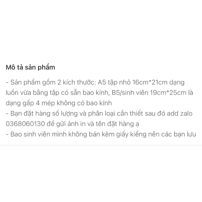 BÌA BAO TẬP IN THEO YÊU CẦU - KHÔNG KÈM GIẤY KIẾNG KHỔ SINH VIÊN